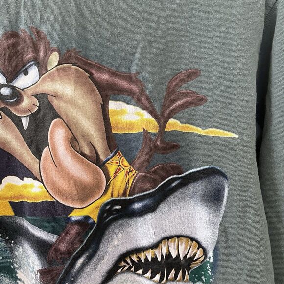 Vintage Looney Tunes Tazmanian Devil Surfing Shark Long Sleeve Top Youth Size L - Picture 9 of 16
